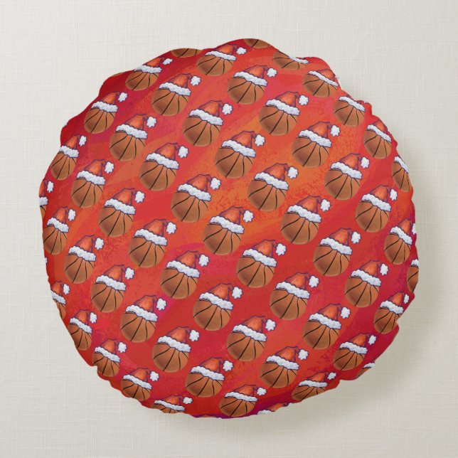 Basketball in Santa Hat Pattern Round Cushion (Back)