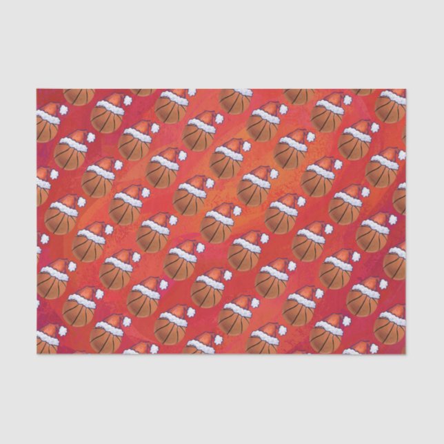 Basketball in Santa Hat Pattern Tissue Paper (Front)