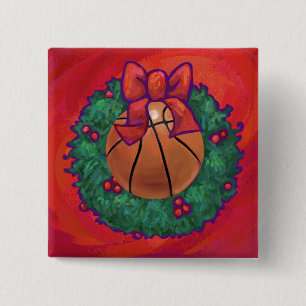 Basketball Inside Christmas Wreath 15 Cm Square Badge