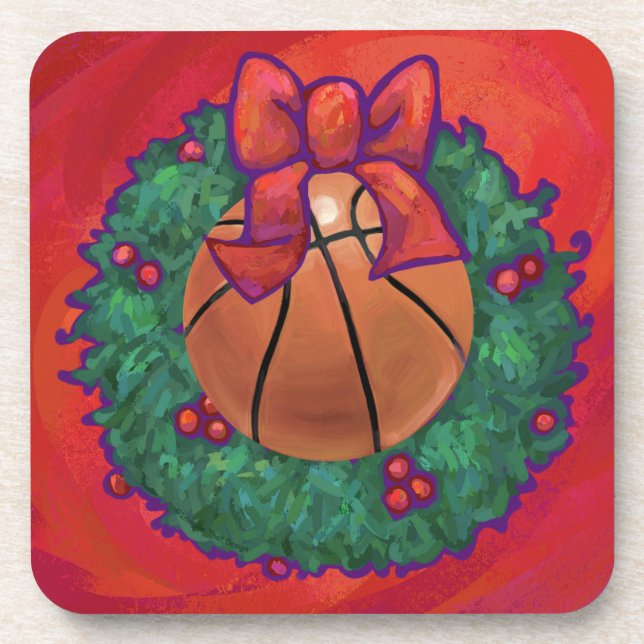 Basketball Inside Christmas Wreath Coaster (Front)