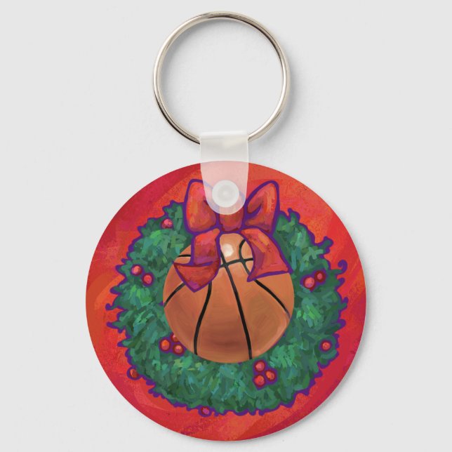 Basketball Inside Christmas Wreath Key Ring (Front)