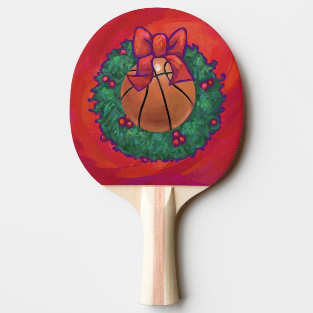 Basketball Inside Christmas Wreath Ping Pong Paddle (Back)