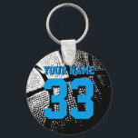 Basketball keychains for boyfriend or girlfriend<br><div class="desc">Personalised blue jersey number basketball keychain with name. Sporty present under 5$ for men / guys, women / ladies and children. Personalizable with funny quote, slogan, monogram, name or high school team name. Cool sports gift idea for basketball players, teammates and fans. Cute birthday party favour for senior students, teenagers...</div>
