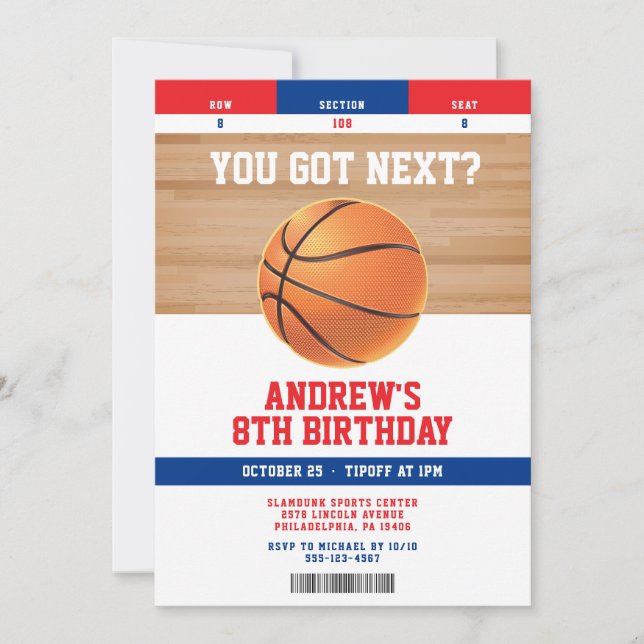 Basketball Kids Birthday Party Ticket Invitation (Front)