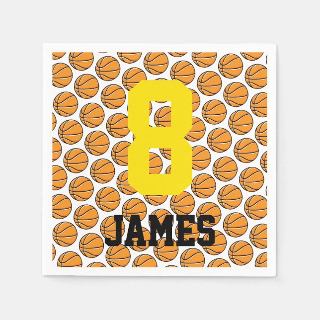 Basketball Kids Custom Name Number Sports  Napkin (Front)