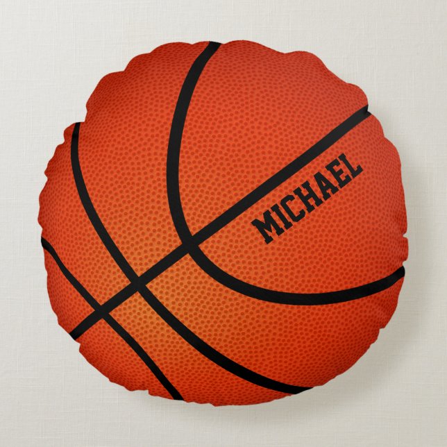 Basketball Kids Name Personalised Round Cushion (Front)