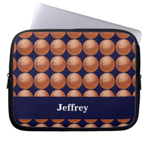 Basketball Laptop Computer Sleeve Dark Blue Bkgrnd