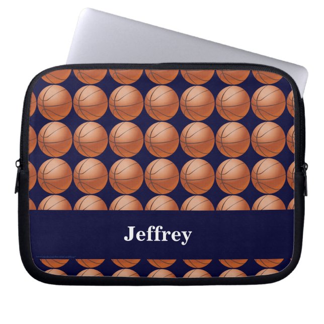 Basketball Laptop Computer Sleeve Dark Blue Bkgrnd (Front)