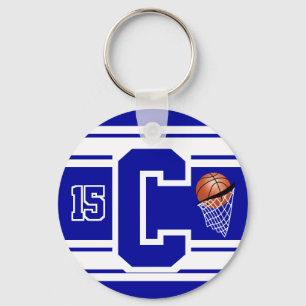 Basketball Letter and Number - Dark Blue and White Key Ring