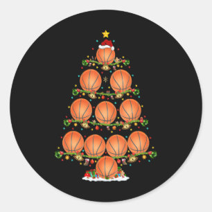 Basketball Lights Xmas Santa Basketball Christmas Classic Round Sticker