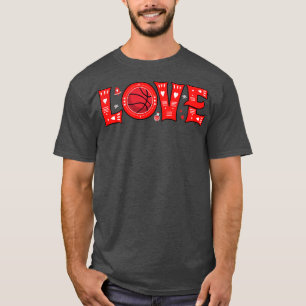 Basketball Love Heart Plaid Funny Basketball Valen T-Shirt