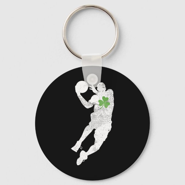 Basketball Lovers Green Shamrock Leaf St Patricks  Key Ring (Front)