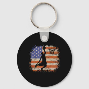 Basketball Lovers Vintage Usa Flag Basketball Play Key Ring