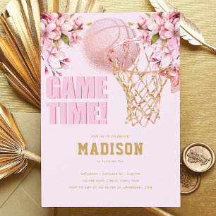 Basketball Luxury Girl Birthday Pink Gold Invitation