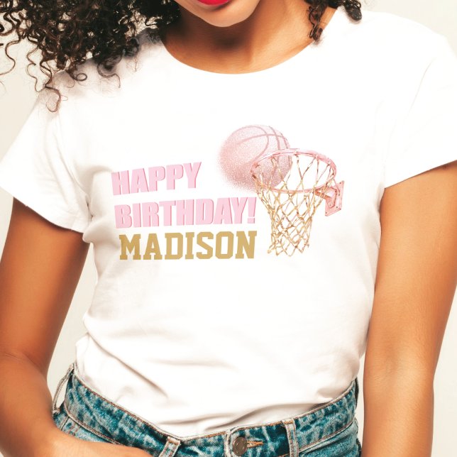 Basketball Luxury Girl Birthday Watercolor T-Shirt (Creator Uploaded)