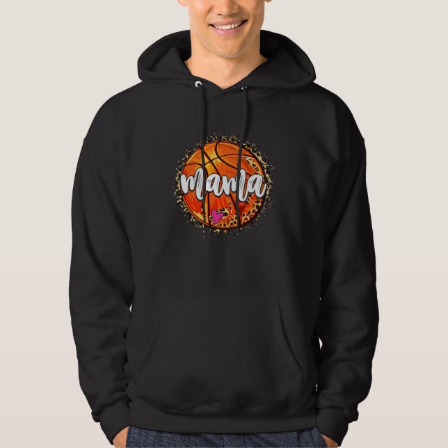 Basketball Mama Sports Mom Leopard Basketball Moth Hoodie (Front)