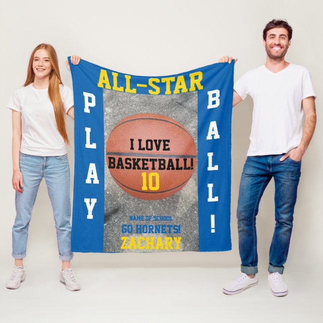 Basketball Medium Blue Team Player Name Fleece Blanket (In Situ)