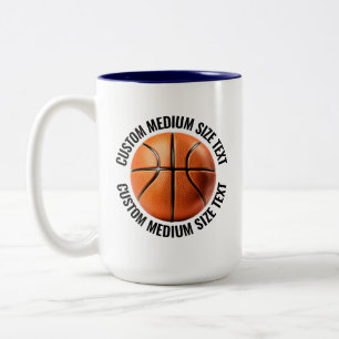 Basketball & Medium Text NAVY BLUE 15oz Custom Two-Tone Coffee Mug