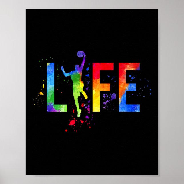 Basketball Mens Ball is Life Watercolor Basketball Poster (Front)