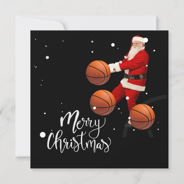 Basketball Merry Christmas with Santa Claus Card (Front)