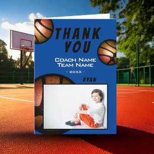 Basketball Metallic Photo Thank you Coach Card
