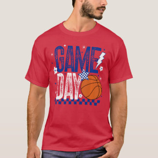 Basketball Mom Game Dayipoff Season Retro Blue Whi T-Shirt