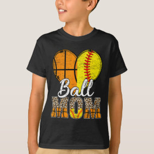 Basketball Mom Heart Softball Mama Leopard Mother' T-Shirt