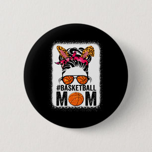 Basketball Mom Leopard Messy Bun Bball Basketball 6 Cm Round Badge