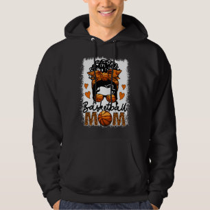Basketball Mom Leopard Messy Bun Game Day Mother s Hoodie