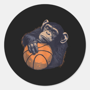 Basketball Monkey Basketball Lover Drawing Animal  Classic Round Sticker