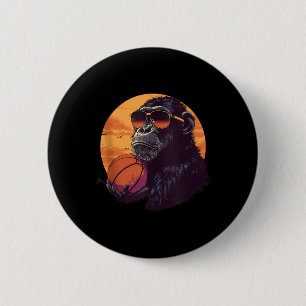 Basketball Monkey Basketball Player Sunset Drawing 6 Cm Round Badge