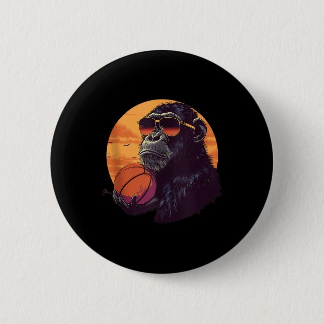 Basketball Monkey Basketball Player Sunset Drawing 6 Cm Round Badge (Front)