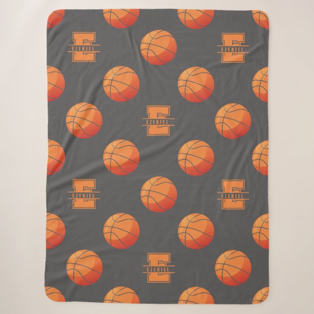 Basketball Monogram Name Blanket - Letter E (Front)