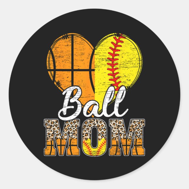 Basketball Mum Heart Softball Mama Leopard Mother' Classic Round Sticker (Front)