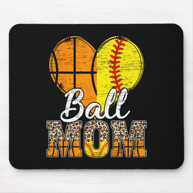 Basketball Mum Heart Softball Mama Leopard Mother' Mouse Pad (Front)
