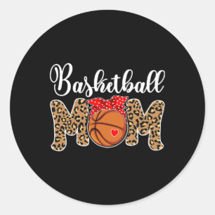 Basketball Mum Leopard Messy Bun Game Day Fun Moth Classic Round Sticker