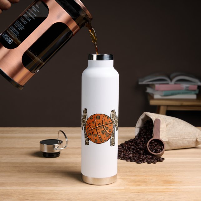 Basketball Mum Leopard Modern Water Bottle (Coffee)