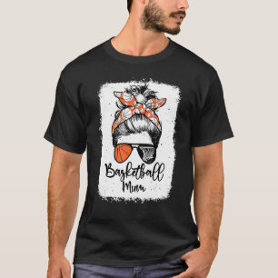 Basketball Mum Vintage Leopard Messy Bun Bleached T-Shirt