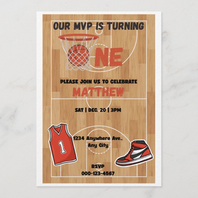 Basketball MVP First Birthday Invitation (Front)