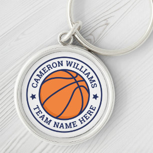 Basketball name and team blue stars white key ring