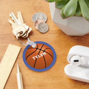 Basketball, Name in White on Blue Key Ring