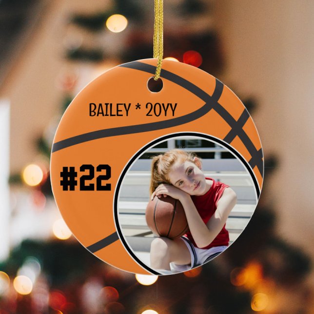 Basketball Name Jersey Number Photo Keepsake Ceramic Tree Decoration (Creator Uploaded)