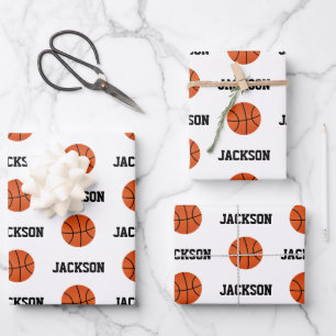 Basketball Name Pattern Kids White Wrapping Paper Sheet