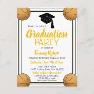 Basketball Navy & Gold Graduation Party Invitation Postcard
