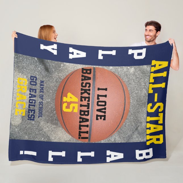 Basketball Navy Team Personalised Fleece Blankets (In Situ)