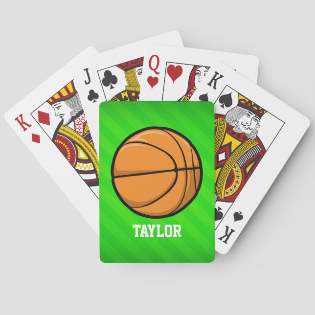 Basketball; Neon Green Stripes Playing Cards (Back)