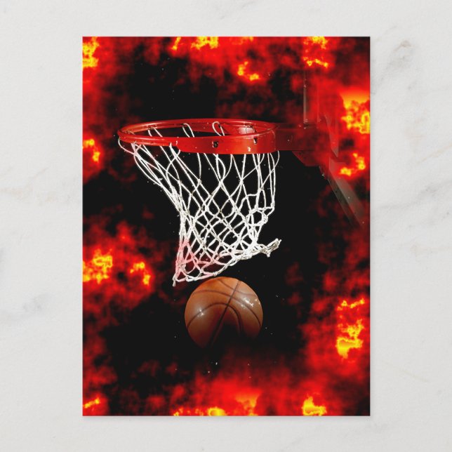 Basketball Net, Ball & Flames Postcard (Front)