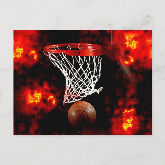 Basketball Net, Ball & Flames Postcard (Front)