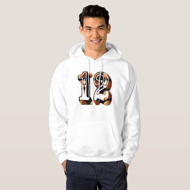 Basketball Number 12 Picture Logo, Hoodie (Front Full)