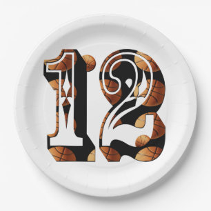 Basketball Number 12 Picture Logo, Paper Plate